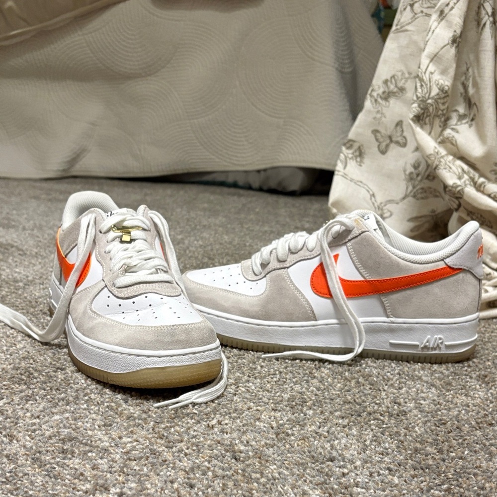Nike Air Force 1 White and Orange Sneakers